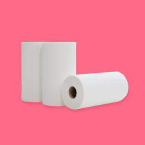 three eco kitchen roll tubes against a pink background