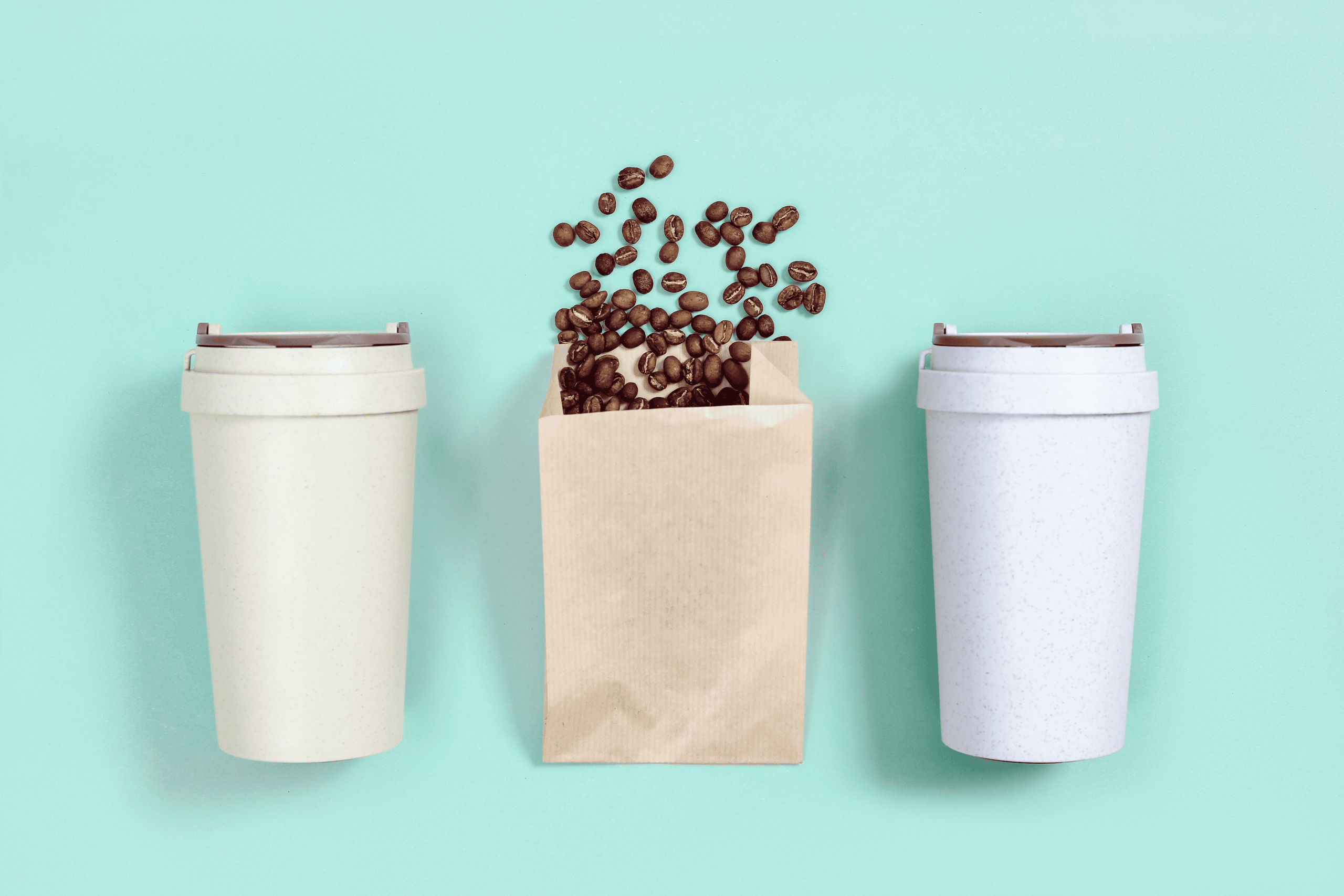 Eco-friendly coffee cups with coffee beans