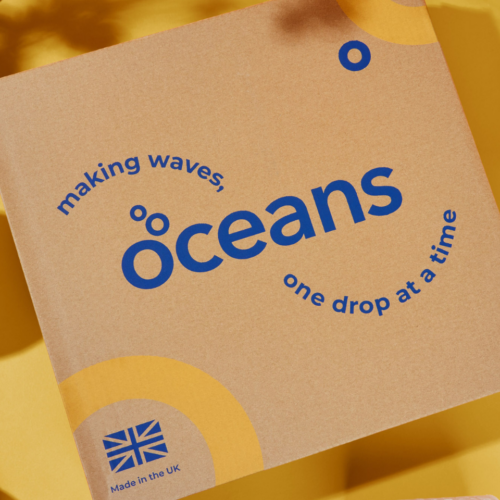 Oceans plastic-free toilet paper on orange background